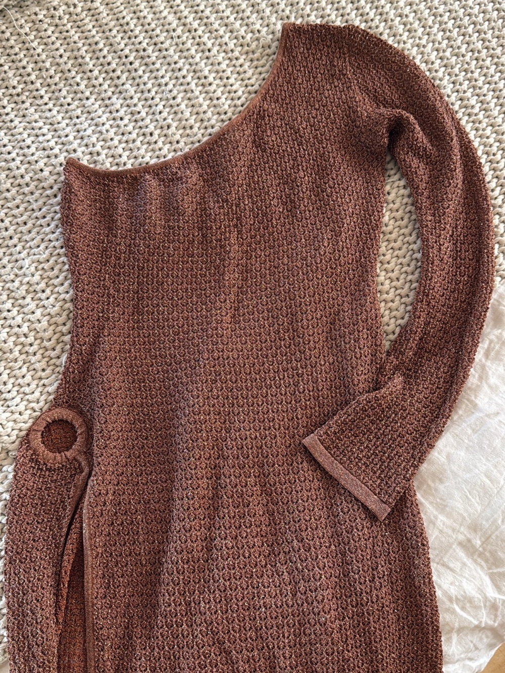 Monday Swimwear Brown One-Shoulder Knit Swim Coverup